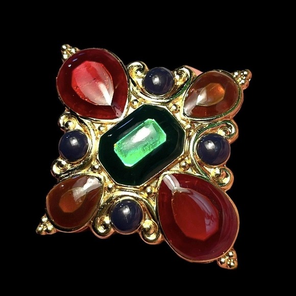 Jay Strongwater Pendant Multicolor Enamel Maltese Cross Gold Tone Signed - Picture 1 of 7